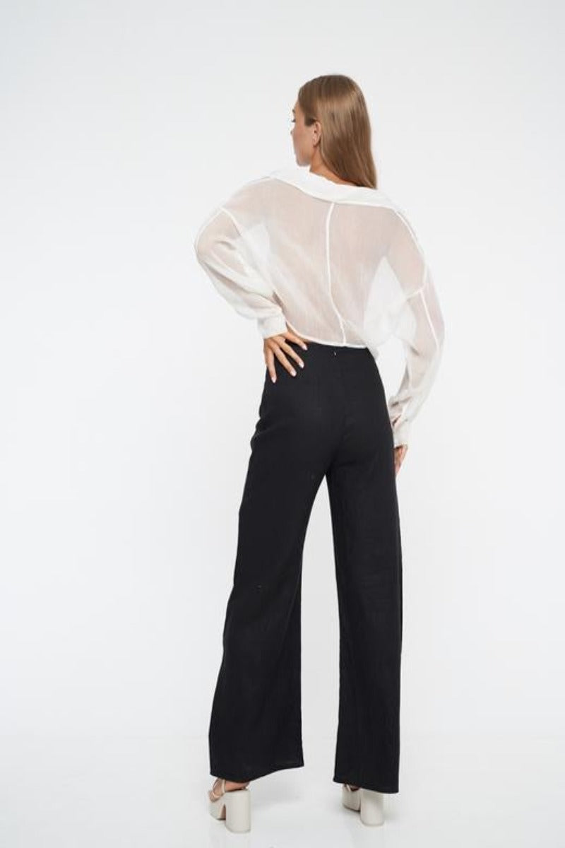 Relaxed Flare Wool Pants - Black